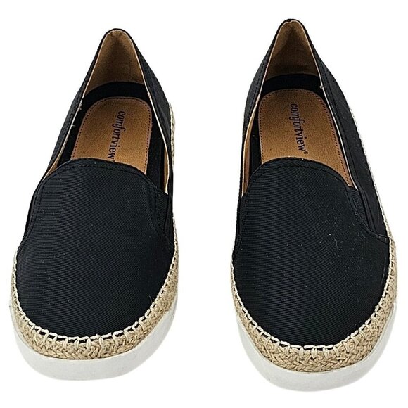 COMFORTVIEW Lara Black Canvas Slip-On Espadrille Flat Elastic Goring  8W - Picture 9 of 10